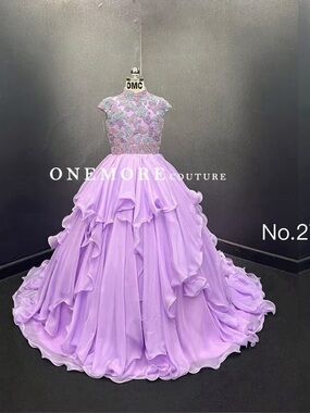 Lilac Beaded Ruffle pageant Dress for Girls OMC